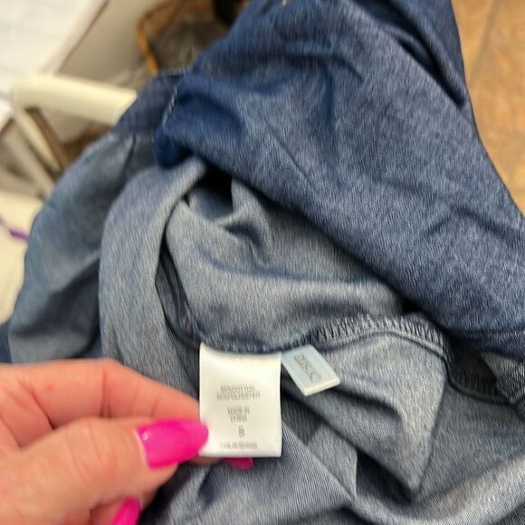 New York & Company Dress Sz Small Denim VNeck Long Sleeve Slimming Ruched Button - Picture 12 of 13